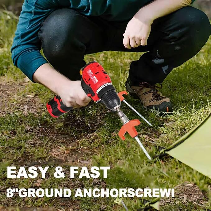12 Pack Screw in Tent Stakes Heavy Duty,8 ’’ Ground Anchors Screw in,Metal Stakes with Hex Head Driver and Sturdy Storage Box. (12, Orange)