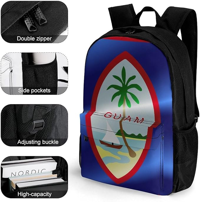 Lightweight Backpack for Gym Travel Bicycle, Big Capacity Multipurpose Anti-Theft Carry On Bag, Flag Of Guam Travel Hiking Bag Day Pack