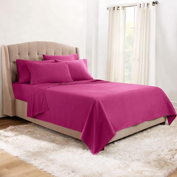 Clara Clark King Sheets, 6 Piece Set - Hotel Luxury Sheets for King Size Bed, Super Soft Bedding Set, King Size, Magenta