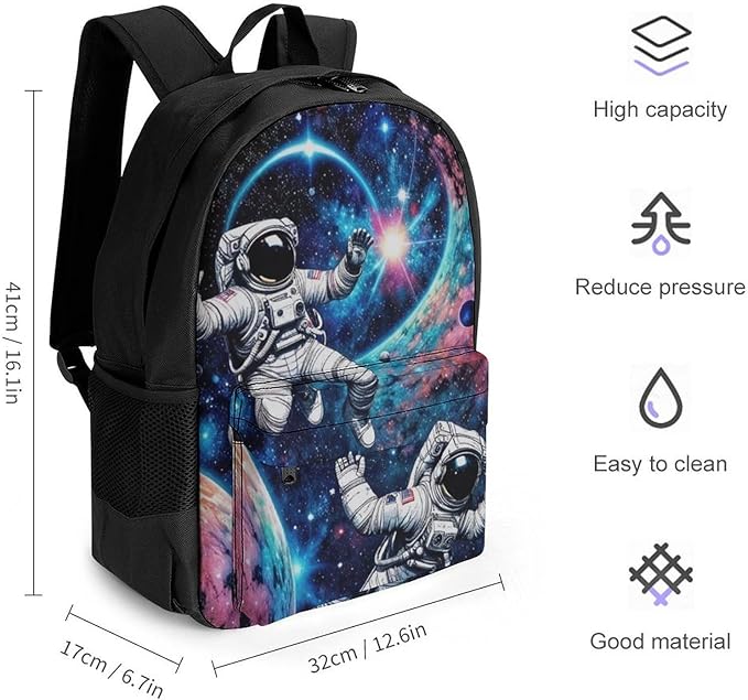 Supdreamc Rucksack Anti-Theft Multipurpose Big Capacity Carry On Bag, Astronaut Space Art Traveling Camping Backpack With Side Pockets