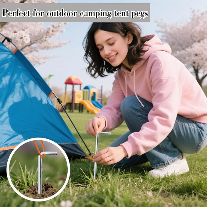 18 Pack 6.5 Inch Metal Tent Stakes Heavy Duty Ground Pegs for Camping, Canopy, Christmas Decorations & Gardening, Outdoor Tent Accessories Camping Essentials