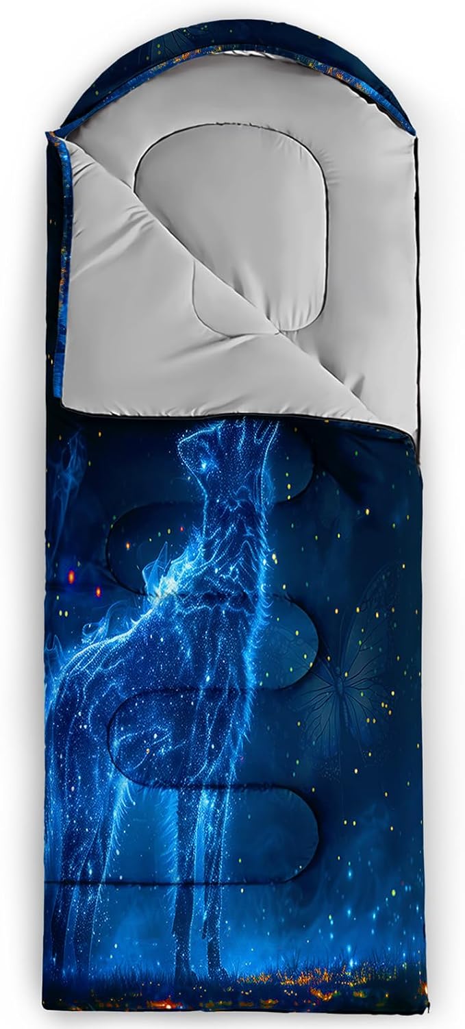 AILONEN Boys Sleeping Bag for Camping,Nautical Anchor,Lightweight & Waterproof,3 Season Warm & Cool Weather,Navy Blue Sleeping Bags for Kids Men Travelling,Outdoors