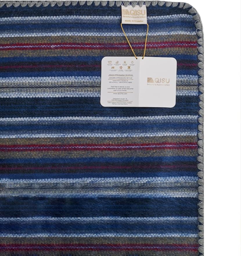 QISU Alpaca Wool Blanket Throw | Large, Beautiful, Warm, Variegated | 85 x 65 inches | Ultra-Soft, Hypoallergenic and Breathable | Non-Itchy or Scratchy (Deep Blue Splash)