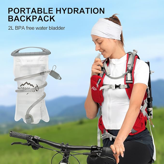 IX INOXTO 20L Hydration Backpack, Waterproof Hiking Internal Frame Backpacks with 2L Hydration Water Bladder and Rain Cover for Men, Lightweight Travel Daypack for Cycling,Camping,Ski (red)