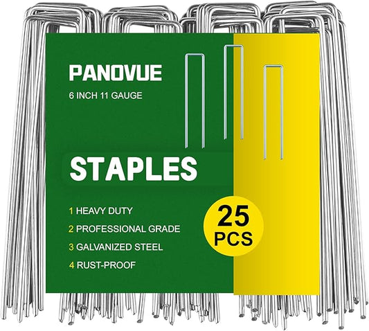 6 Inch Heavy Duty Galvanized Garden Staples, 11 Gauge Landscape Fabric Stakes with Adjustable Width for Weed Barrier, Sod, Fencing and Outdoor Decoration (25)