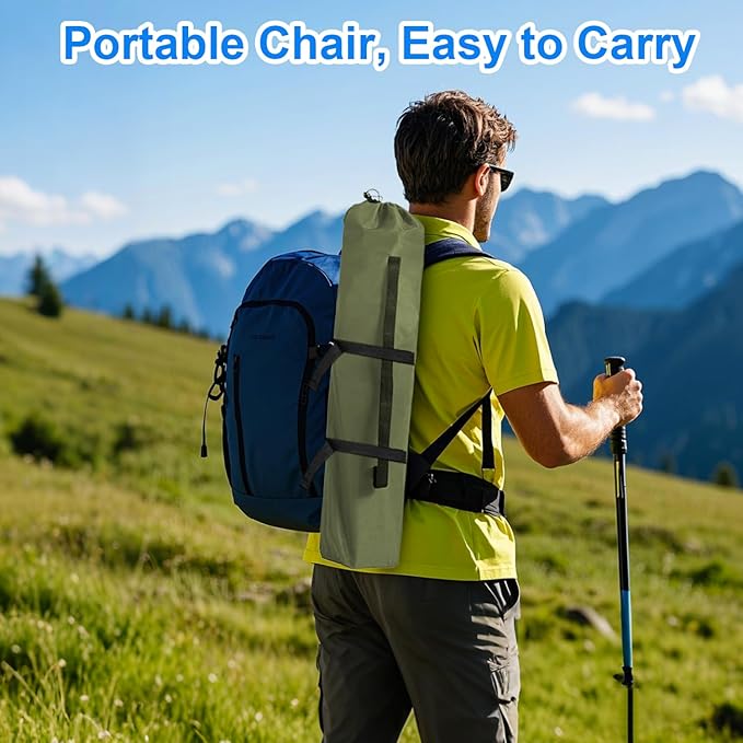 Folding Camping Chair, 225lb Capacity, Includes Cup Holder & Side Storage Bag, 5.5lbs Portable for Beach, Camping, Sport,2PCS Green