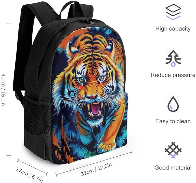 Supdreamc Rucksacks Lightweight Multipurpose Anti-Theft Blue Fierce Wild Tiger Animal King Art Shoulder Bag Big Capacity Laptop Book Bag Rucksack With Padded Straps