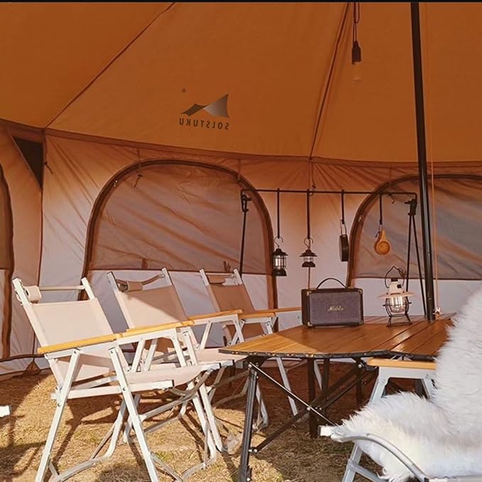 SOLSTUKU Canvas Tent Bell Tent 16.4ft*High9.2ft with Stove Jack for Glamping Family Camping Zipped Removable Floor
