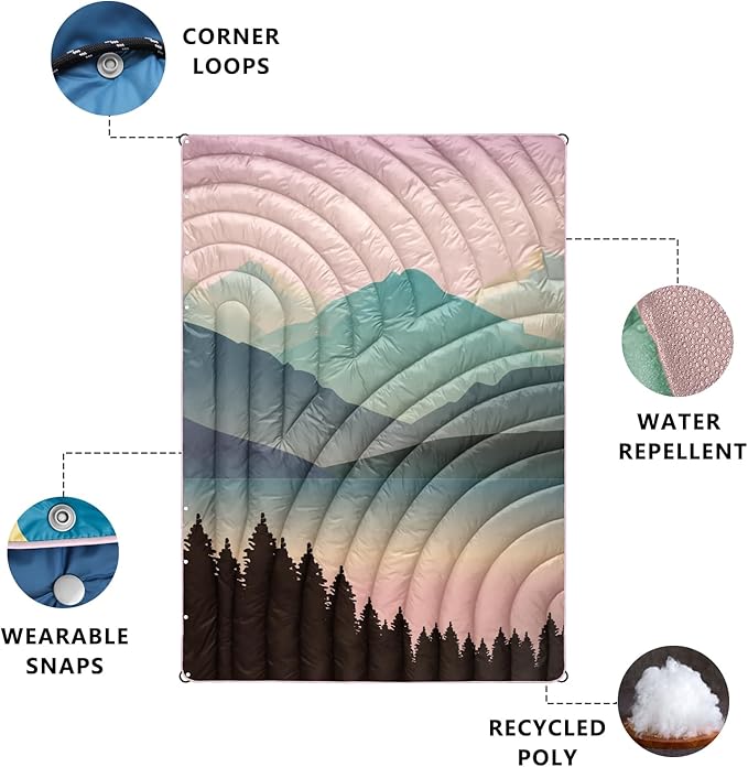 Mini Camping Blanket,Lightweight Down Alternative Puffy Blanket Packable Outdoor Blanket for Camping,Traveling, Stadium, Hiking, Picnics