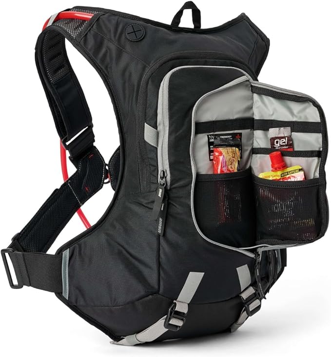 USWE Moto Hydro Hydration Pack - with Water Bladder, a High End, Bounce Free Backpack for Enduro and Off-Road Motorcycle (12L Adventure Fit Black/ Grey)