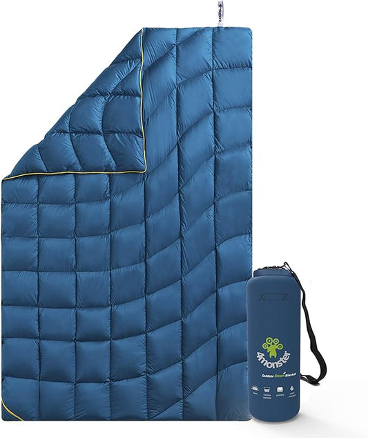 4Monster Down Camping Blanket - Outdoor Travel Quilt Puffy 650 Fill, Packable, Lightweight,Wind & Waterproof | Ideal for Stadium, Backpacking,Picnics, Beach and Hiking