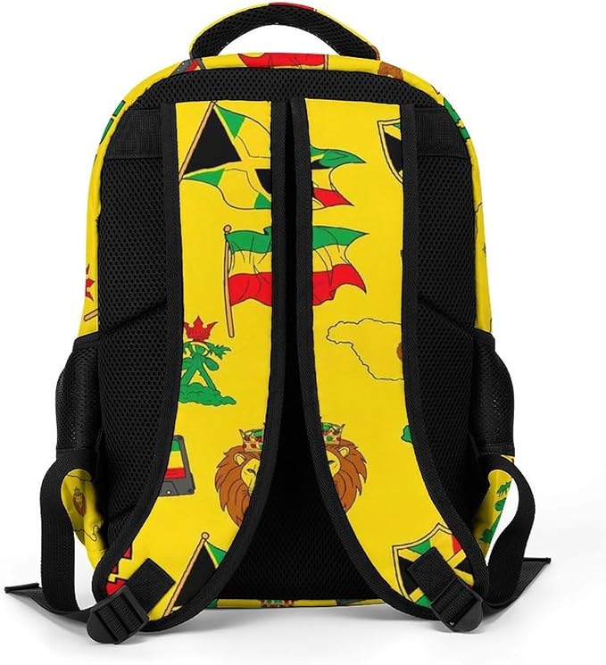 Sturdy Laptop Backpack Rasta Lion Jamaican Reggae Flag Map Magnetic Tape, Anti Theft Water Resistant Travel Business Bag with Water Bottle Pockets Gifts for Men Women