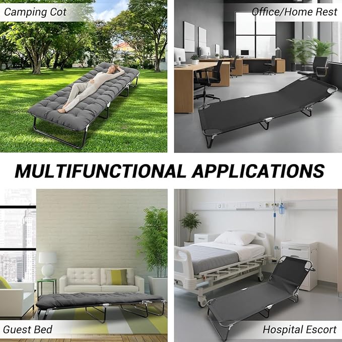 Adult Camping Cot - 220 lbs Capacity, Folding Bed with Mattress, Portable Compact for Indoor/Outdoor/Home/Travel