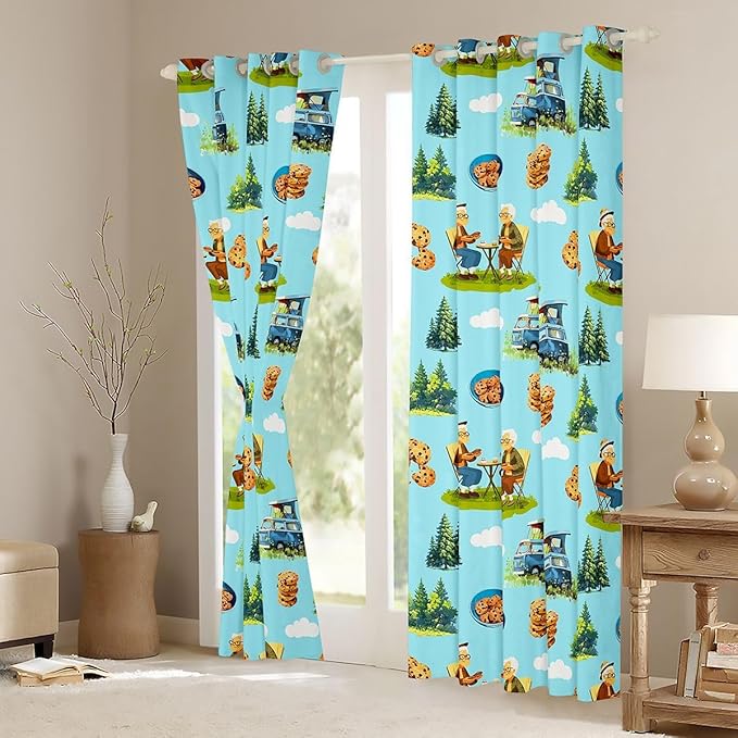 Camper RV Trailer Window Drapes,Cloud Pine Tree Rustic Farmhouse Nursery Bedroom Playroom Decor,Picnic Happy Camping Holiday Girls Boys Room Decor,Blue Green 2 Panels,42Wx90L inch