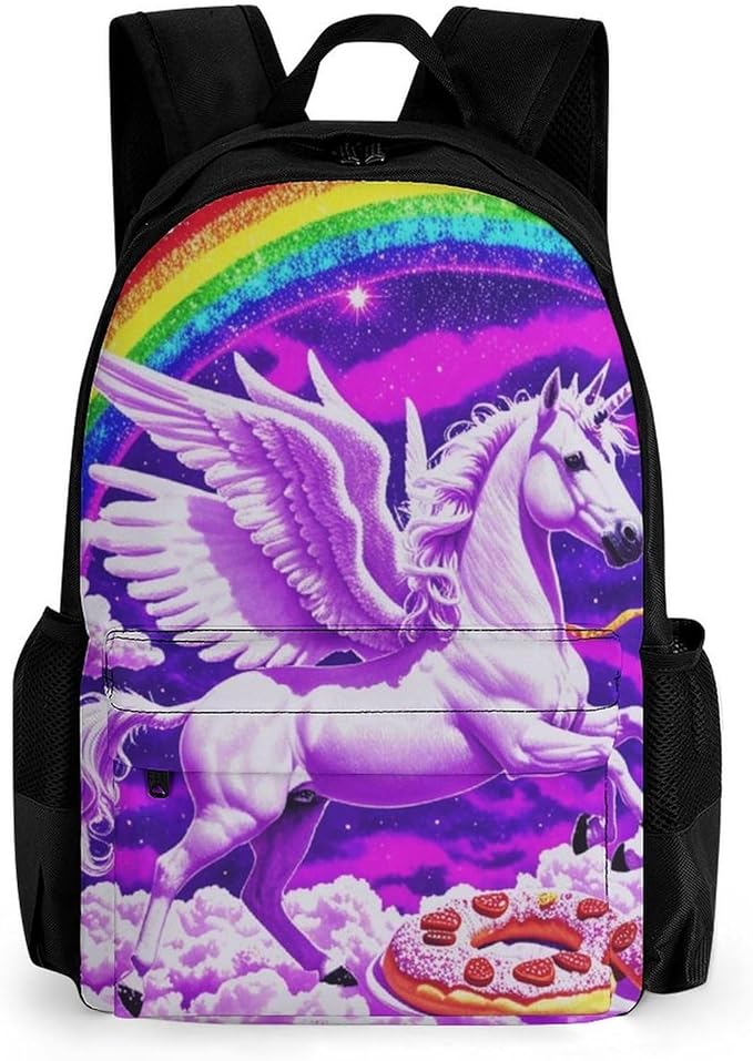 Supdreamc Rucksack Anti-Theft Multipurpose Large Capacity Carry On Bag, Rainbow Unicorn Random Space Galaxy Donuts Travel Hiking Bag Day Pack With Side Pockets