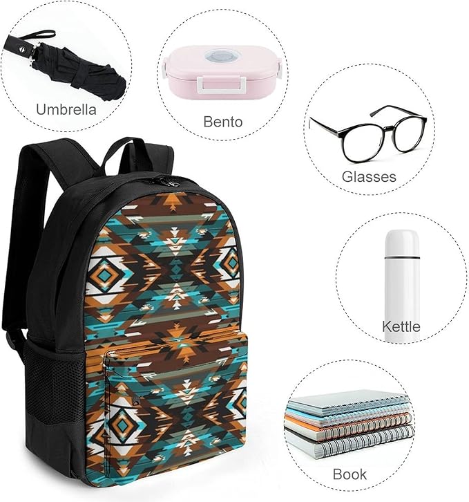 Lightweight Rucksacks for Climbing Outdoors Walking Cycling, Large Capacity Anti-Theft Multipurpose Carry On Bag, Ethnic Tribal Navajo Aztec Camping Outdoor Backpack