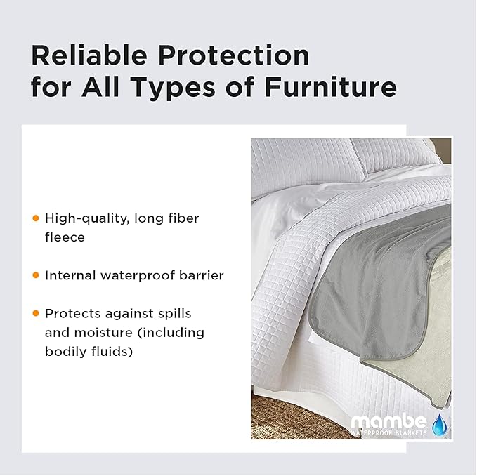 Mambe Silky Waterproof Throw for Protecting Furniture Bed Couch from Stains Caused by Dogs, Cats, Incontinence. Soft, Washable, Reversible. (Size Small 2-Pack 30x35 inches, Color Buff/Dove)
