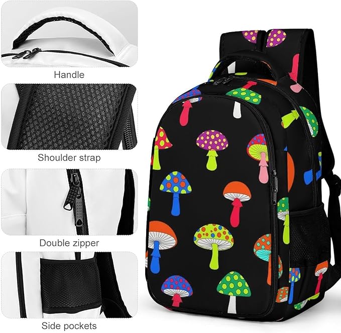 Personalized Business Backpack Cute Trippy Mushrooms, Large Capacity Laptop Backpack with Organized Compartments for Work