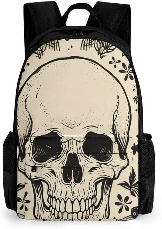 Backpack Multipurpose Anti-Theft Large Capacity Bookbag, Halloween Raven Goth Skulls Art Travel Hiking Daypack With Side Pockets