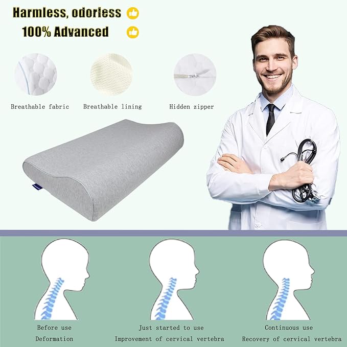 Ergonomic Travel Pillow for Neck and Shoulder Pain Memory Foam Neck Pain Pillow for Camping, Car, Airplane, Road Trips(Travel Size)