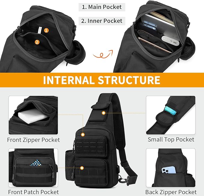 BAIGIO Tactical EDC Sling Bag Black Military One Strap Shoulder Backpack Small Molle Range Bags Chest Pack