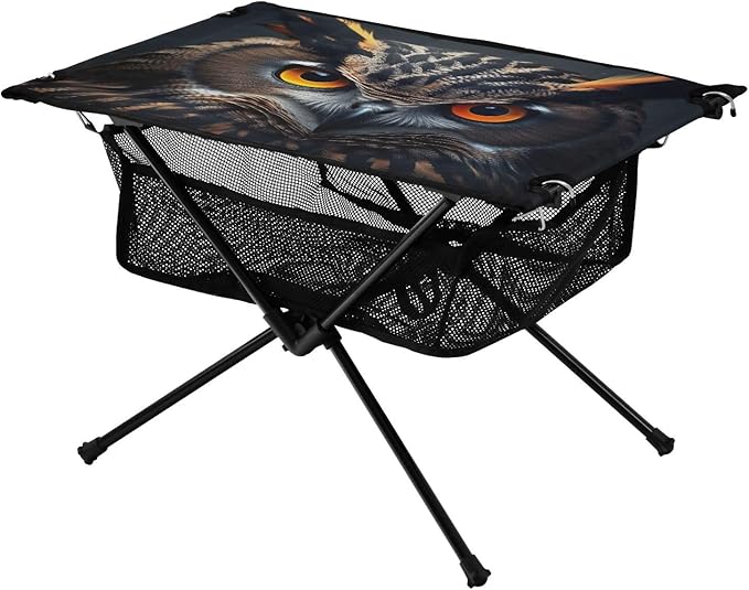 Owl with Orange Eyes Portable Folding Camping Table, Compact Lightweight Beach Table with Carrying Bag for Outdoor Picnics, BBQs, Camp