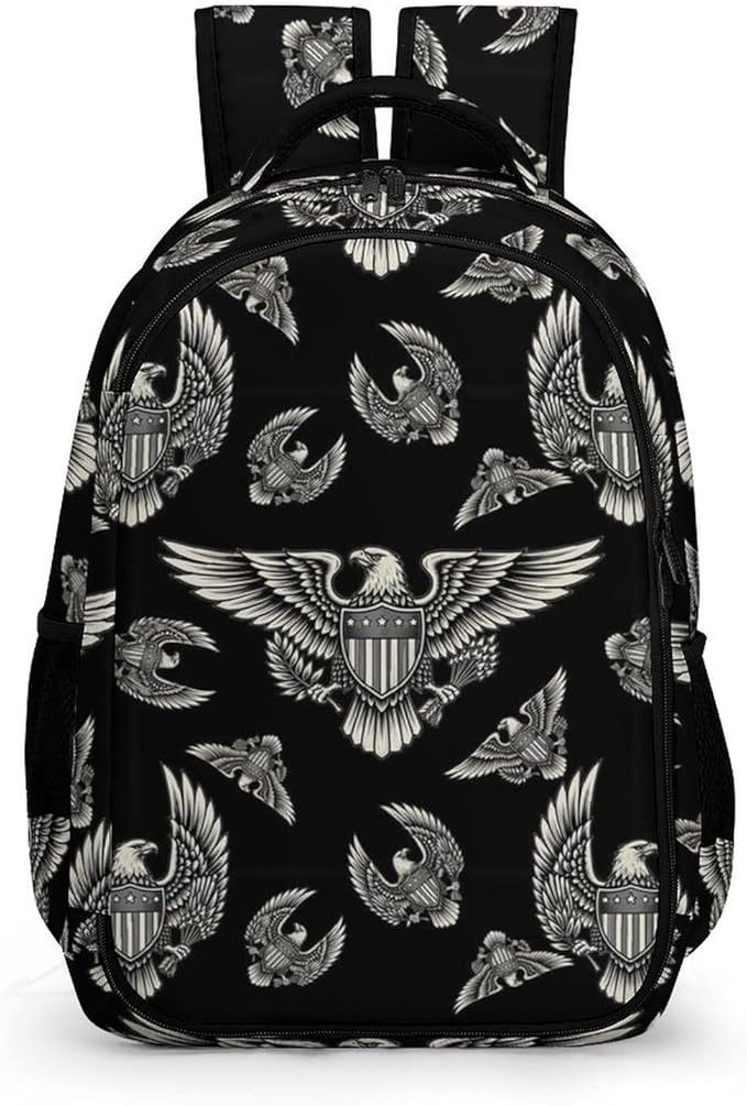 Nurse Teacher Laptop Backpack American Flag USA Cool Bald Eagle Art, Cute Travel Backpack Purse with Tumbler Holder for Women College Work Commute