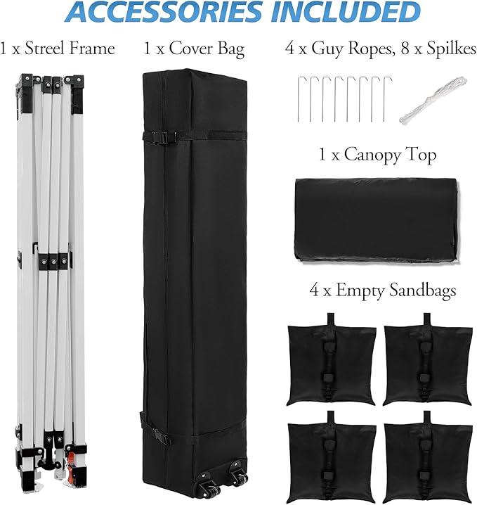 WEIZE 10x10 pop up Canopy Tent, One-Button Push Setup, Adjustable Height pop up Gazebo, Instant Portable Shelter, 4 Weight Bags, Sun Shade for Events & Camping, Silver Coated Top, Black