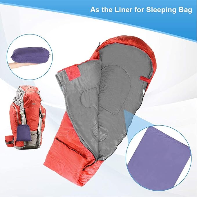 Sleeping Bag Liner, Lightweight Portable, Soft Travel and Camping Sheet, with Compact and Carry Bag, for Travel, Hotel