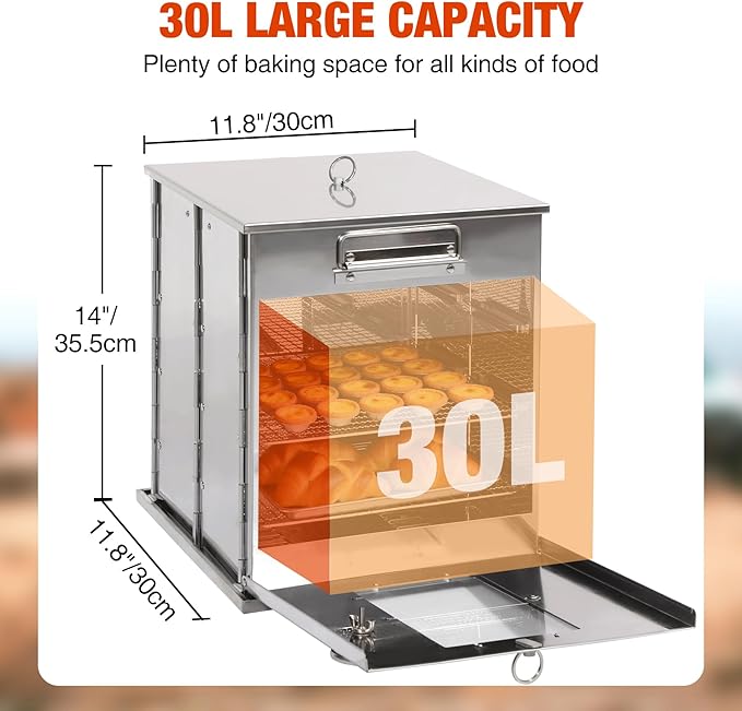 REDCAMP 14"H Foldable Camping Oven with 2 Tier Grill, Stainless Steel Portable Camping Stove for Baking Cinnamon Rolls, Breads and Muffins with Wood Burning Fire,Propane Stoves,Campers,Baking BBQ