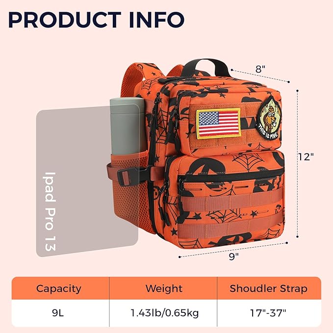 9L Mini Tactical Backpack for Men Women,Small Military Tactical Backpack for Gym,Hiking,Camping,Cycling (Halloween Phantom)