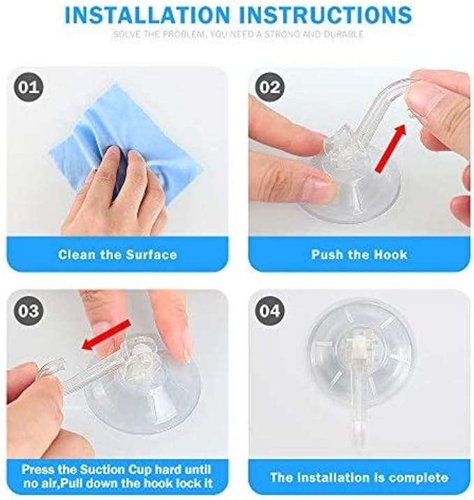 Clear Plastic Suction Cup Hook, oobest 6 Pack Ultra Heavy Duty Hooks Strong Power Lock Hooks Vacuum Traceless Hooks Smooth Waterproof Oil-Proof Wall Shower Kitchen Window Bathroom Holder