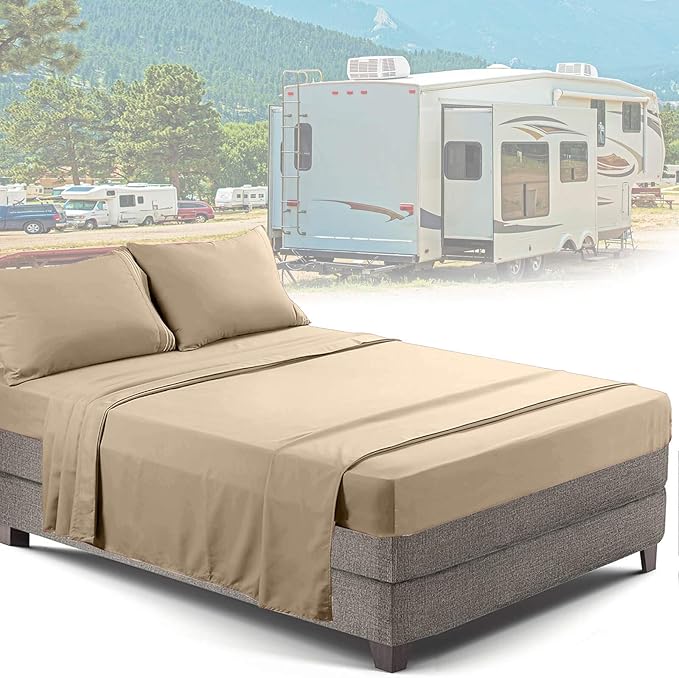Clara Clark RV Queen Sheets - 6 Piece Luxury Sheets Set, Super Soft Bedding & Pillowcases, Taupe Sand (Pack of 2)