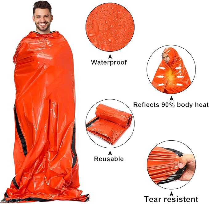 Timok Emergency Sleeping Bags Thermal-Emergency-Blankets Ultralight Space Blankets Survival Waterproof Bivy Sack Multi-Purpose Survival Gear for Hiking, Camping, First Aid Kits, Outdoor Survival Gear