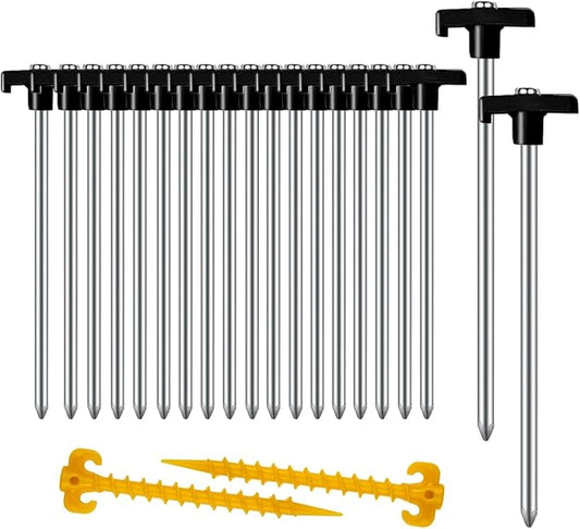 20+2PCS Tent Stakes Heavy Duty Camping Stakes,AVOFOREST 9.8Inch Non-Rust Metal Tent Pegs Ground Stakes Tent Spikes Camping,Garden,Hiking Black