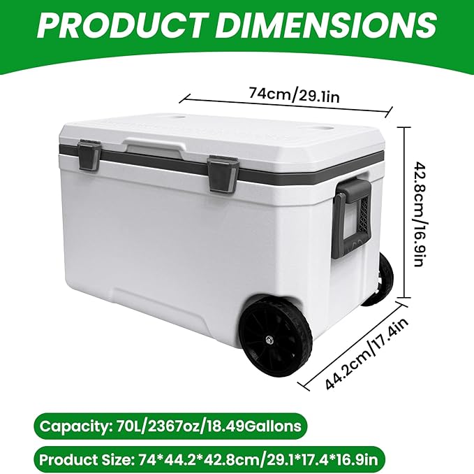 JUST-V 34-127 Quart Insulated Portable Cooler with Heavy Duty Wheels Keeps Ice for up to 5 Days, Great for Drink, Beach, Camping, Tailgating, Sports, & More