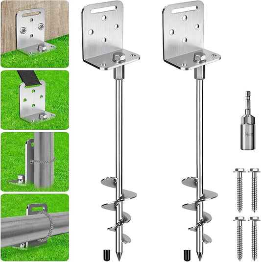 2/4 Pack 18" 30" Ground Anchors Screw in Mobile Home Anchors Kits 2.8" Wide Tapered Spiral Trampoline Earth Anchor Set with L Bracket Swing Set Anchor for Playset, Tent, Shed, Fence, Swingset