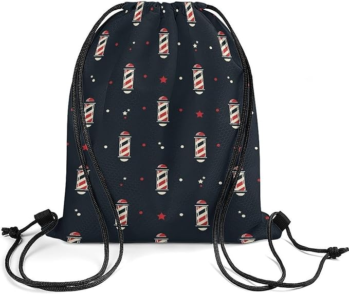 Large Capacity Beam Bag Drawstring Backpack for Volleyball Baseball Sports Workout Gear Travel Storage Men Women, Vintage Barber Pole Flag Bags