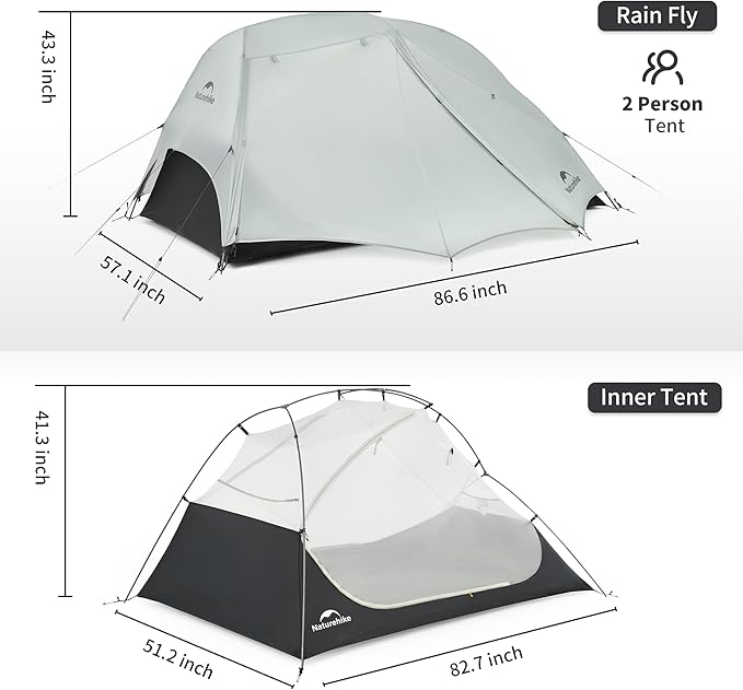Naturehike Star River UL 2 Person Backpacking Tent, Double Layer Waterproof Two Person Tents, Lightweight Backpacking Cycling 2 Person Tent