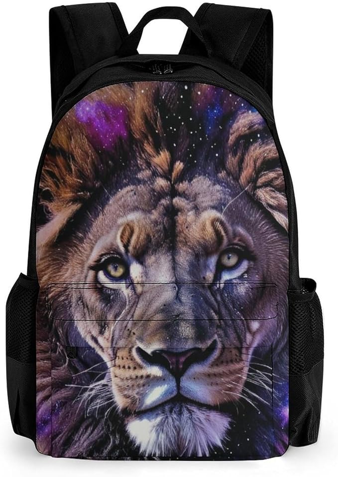 Polyester Daypack Backpack for Trekking Picnic Walking Cycling, Large Capacity Anti-Theft Multipurpose Shoulder Bag, Lion Starry Night Moon Scenery Casual Daypack