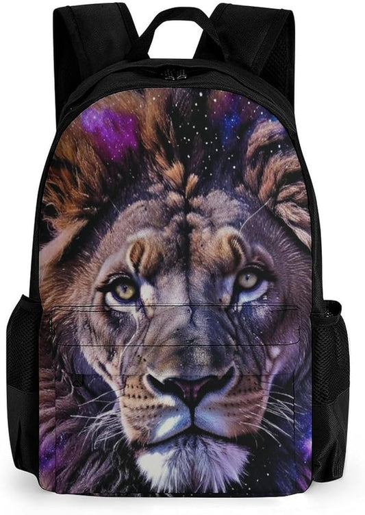 Polyester Daypack Backpack for Trekking Picnic Walking Cycling, Large Capacity Anti-Theft Multipurpose Shoulder Bag, Lion Starry Night Moon Scenery Casual Daypack