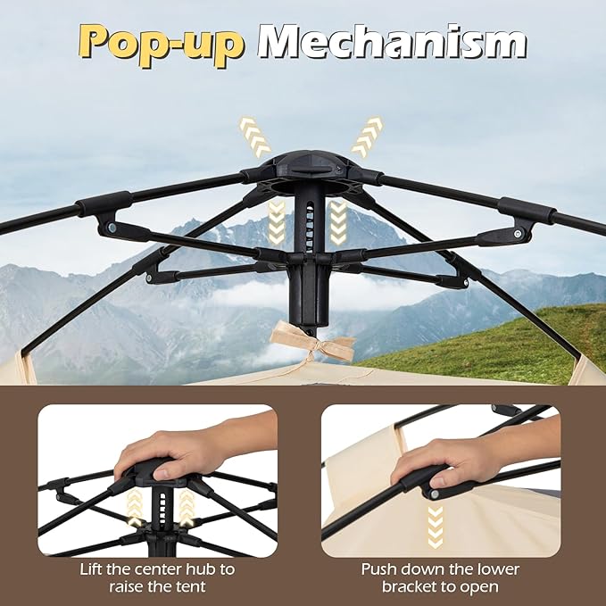 Goplus 4 Person Camping Tent, Portable Automatic Easy Setup Cabin Tent with Rainfly, Mesh Windows, 2 Doors & Carrying Bag, Lightweight Outdoor Sun Shelter for Hiking Traveling Picnic