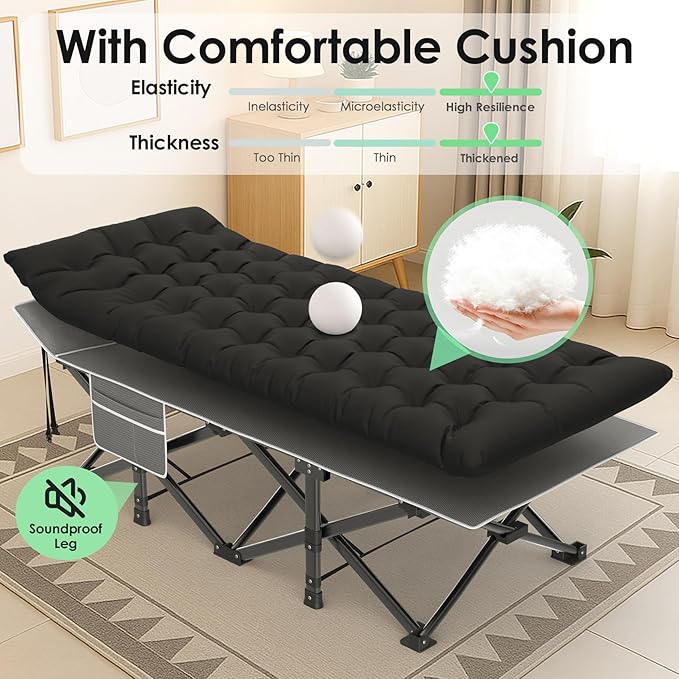 Suteck Camping Cot, 32In XXL Folding Camping Cot Heavy Duty Sleeping Bed for Adults 1200D Double Layer Oxford Cots for Camping W/Pilllow Mattress Carry Bag for Home Office Nap Beach Travel, 900LBS