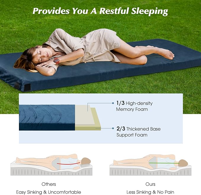 S AFSTAR Memory Foam Camping Mattress, Roll Up Travel Mattress w/Carry Bag, Removable Cover, Plush Surface, Anti-Slip Bottom, 72” Portable Foldable Floor Mat for Camping Car Travel