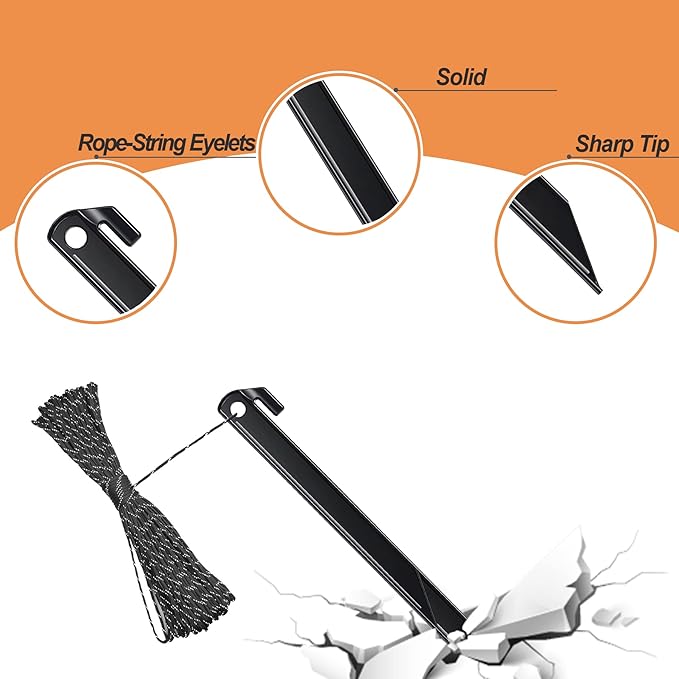 16 Pcs Plastic Stakes 12 inch Heavy Duty Tent Stakes, Replacement Inflatables Stakes, Outdoor Yard Ground Anchor for Christmas Decorations Garden Tent, Camping Accessories Black