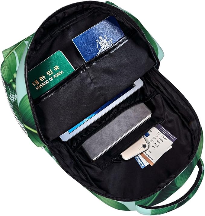 Men Women Polyester Banana Tree Leaves Casual Daypack Large Capacity Carry On Bag With Adjustable Shoulder Straps for Camping Work Running