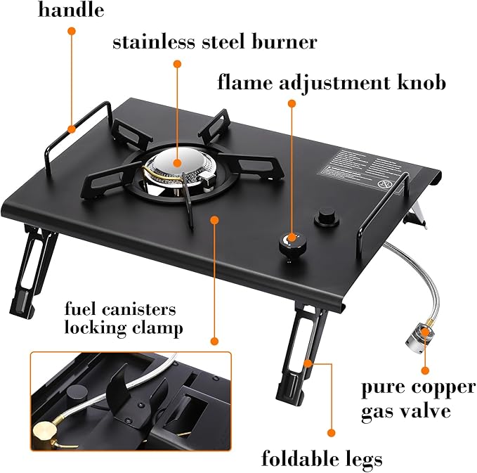 Camping Stove for IGT Table, Portable Isobutane Gas Stove with Carry Bag, 4000W Camp Stove,Folding Propane Burner, IGT Accessories for Picnic, RV, Car Trip, Tailgating, Patio, Backyard