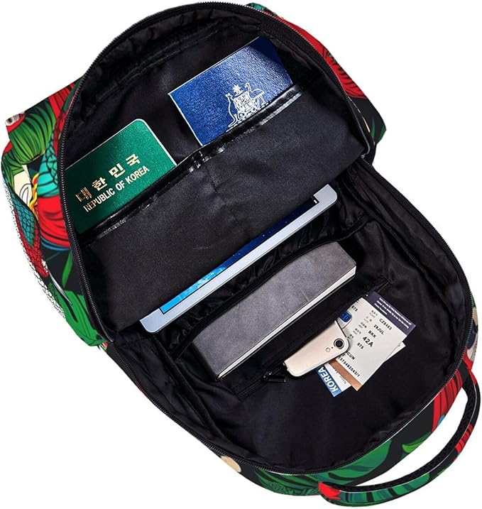Lightweight Rucksack for Sports Travel Running, Big Capacity Multipurpose Anti-Theft Bookbag, Macaw And Tropical Cocktail Art Travel and Sport Backpack Rucksack
