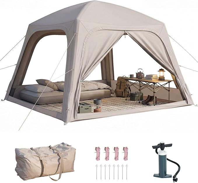 Inflatable Tents for Camping, Large Blow Up Tent with Hand Pump, Easy Setup InflatableTent 4 Season Tent, Waterproof Oxford Air Glamping Tents for Camping Adult 4/6/8/10/12 Person