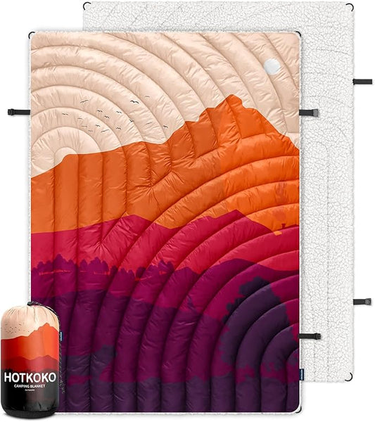 Outdoor Camping Blanket,Warm Thick Camp Blankets with Sherpa Lining Soft Fleece Camping Blanket Puffy Camping Quilt for Cold Weather Traveling, Stadium, Hiking, Picnics